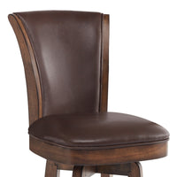 Wooden Counter Stool with Swivel Leatherette Seat and Backrest, Brown - BM155608