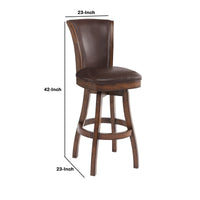 Wooden Counter Stool with Swivel Leatherette Seat and Backrest, Brown - BM155608