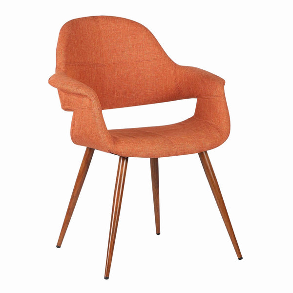 Fabric Mid Century Dining Chair with Round Tapered Legs, Orange and Brown - BM155651