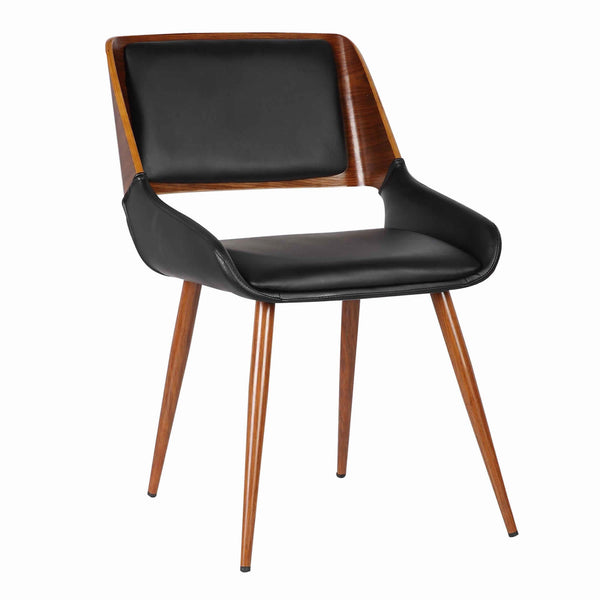 Leatherette Mid Century Dining Chair with Split Padded Back, Black and Brown - BM155655