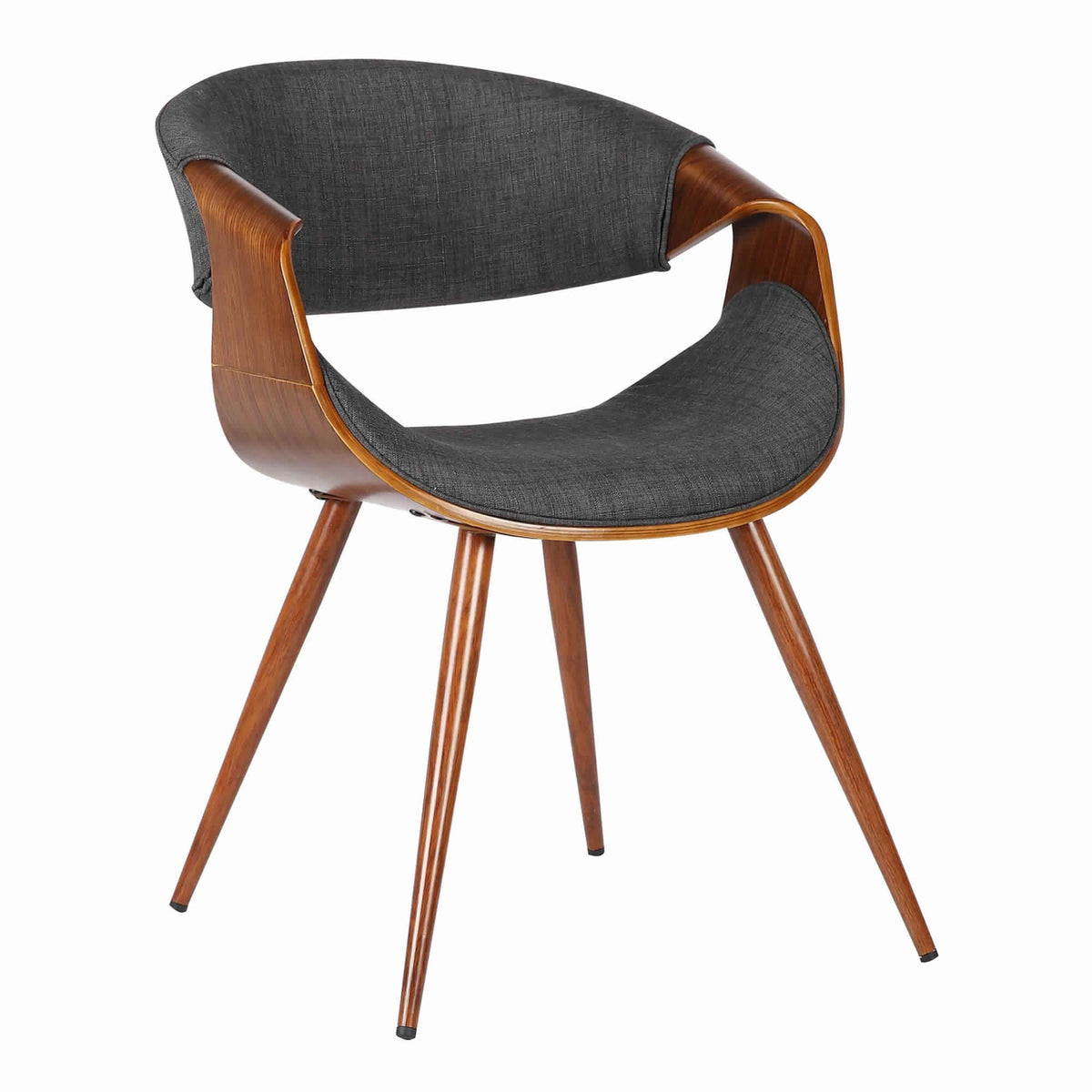 Curved Back Fabric Dining Chair with Round Tapered Legs, Brown and Gray - BM155661