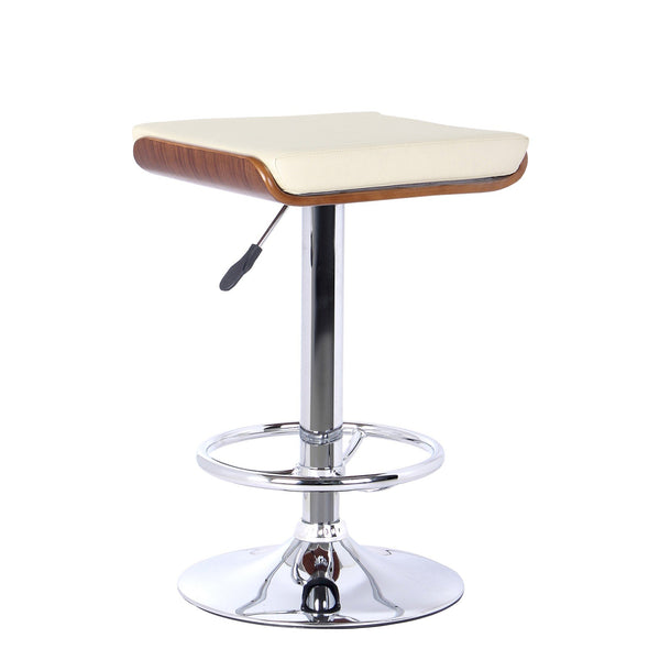 Swivel Backless Faux Leather Barstool with Pedestal Base, Cream and Chrome - BM155705