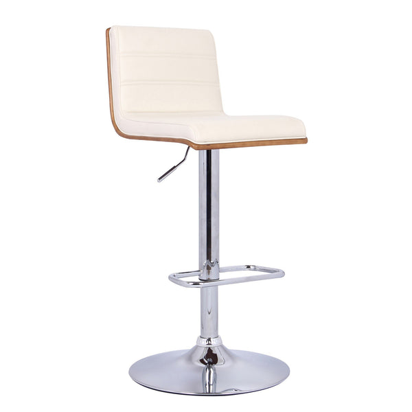 Wooden Support Faux Leather Barstool with Pedestal Base, Cream and Chrome - BM155714