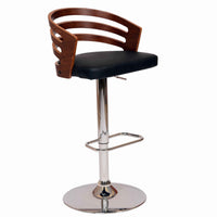 Open Wooden Back Faux Leather Barstool with Pedestal Base, Black and Brown - BM155736