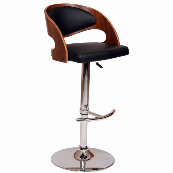 Wooden Open Back Barstool with Adjustable Pedestal Base, Black and Brown - BM155740