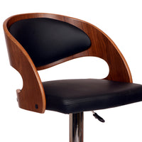 Wooden Open Back Barstool with Adjustable Pedestal Base, Black and Brown - BM155740
