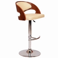 Wooden Open Back Barstool with Adjustable Pedestal Base, Cream and Brown - BM155741
