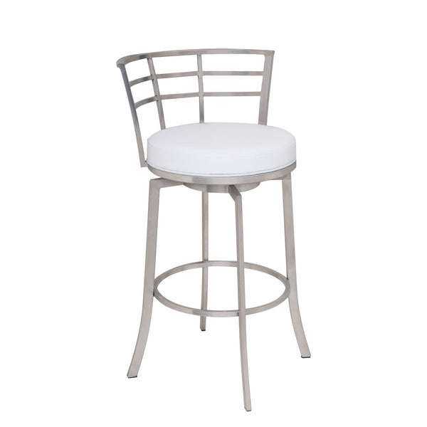 Curved Metal Back Counter Height Barstool with Flared Legs,White and Silver - BM155786