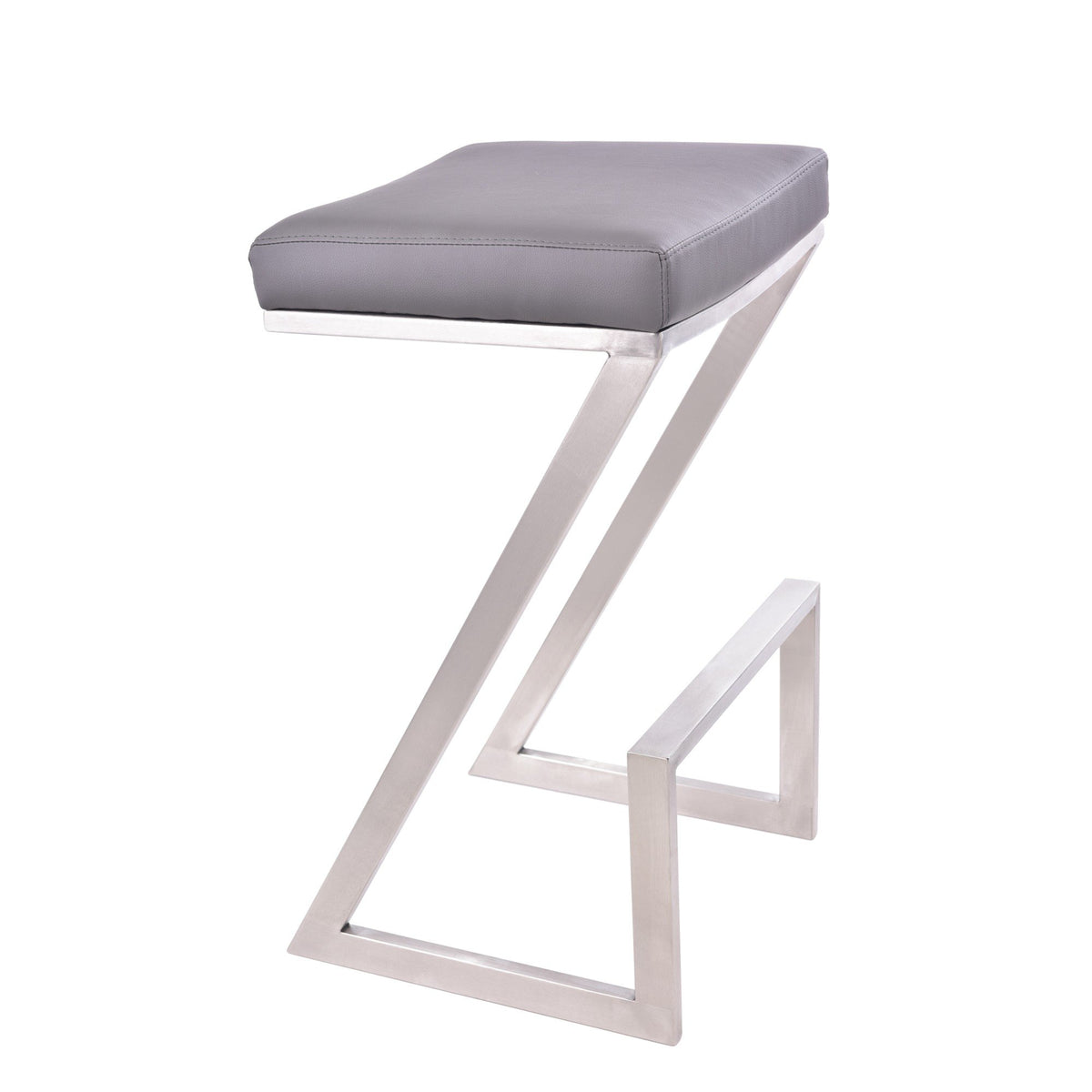 Z Shaped Metal Backless Barstool with Padded Seat, Silver and Gray - BM155792