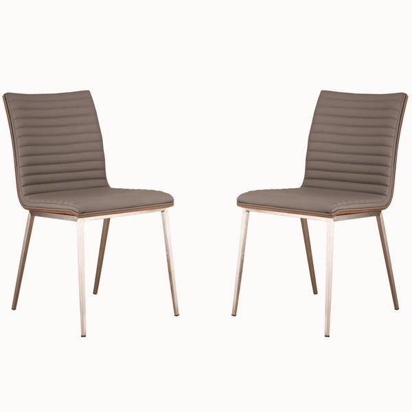 Horizontally Tufted Leatherette Dining Chair with Metal Legs, Set of 2,Gray - BM155814