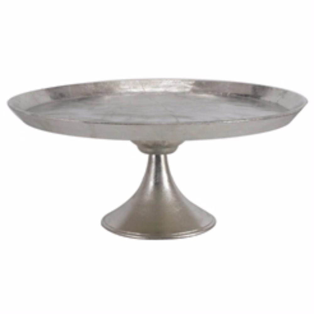 BM155876 Aluminum Round Footed tray, Silver