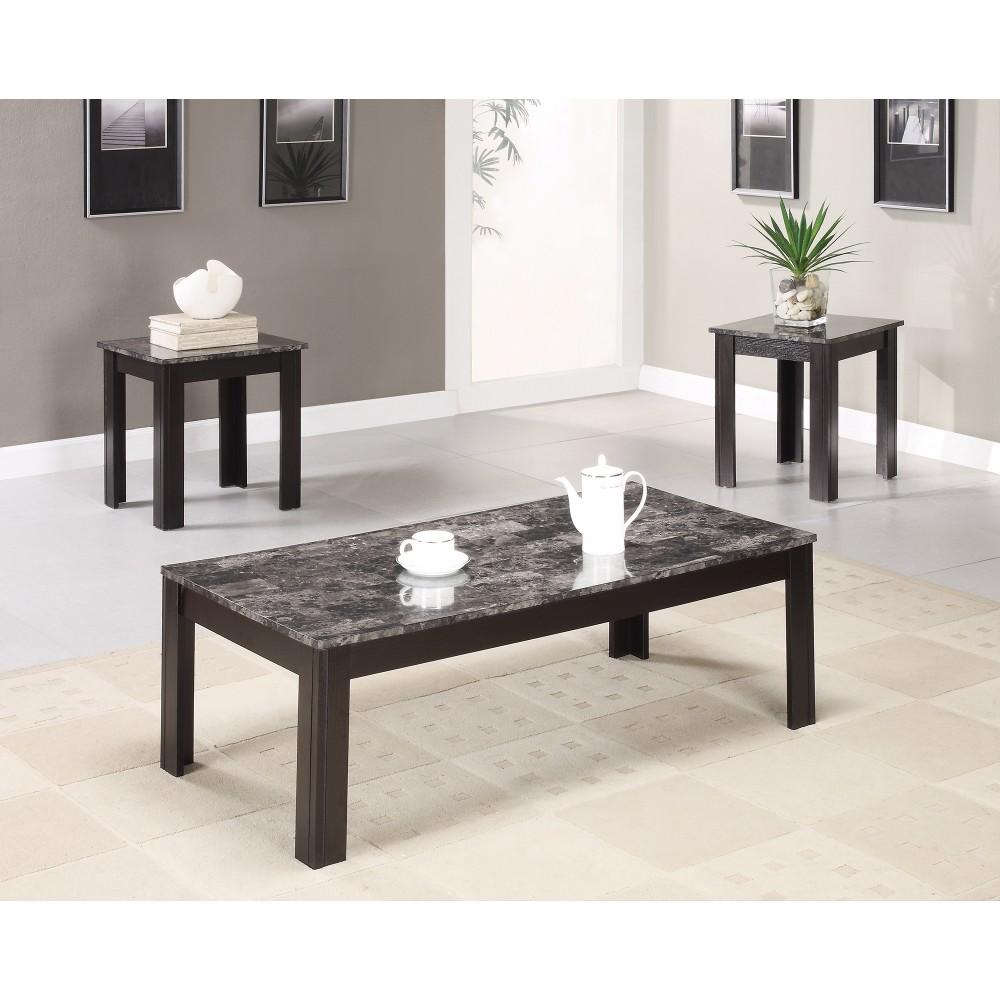 BM156133 Impressive 3 piece occasional table set with marble top, black