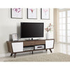 BM156155 Glittering Two-Tone Mid-Century Modern TV Stand, White and Brown
