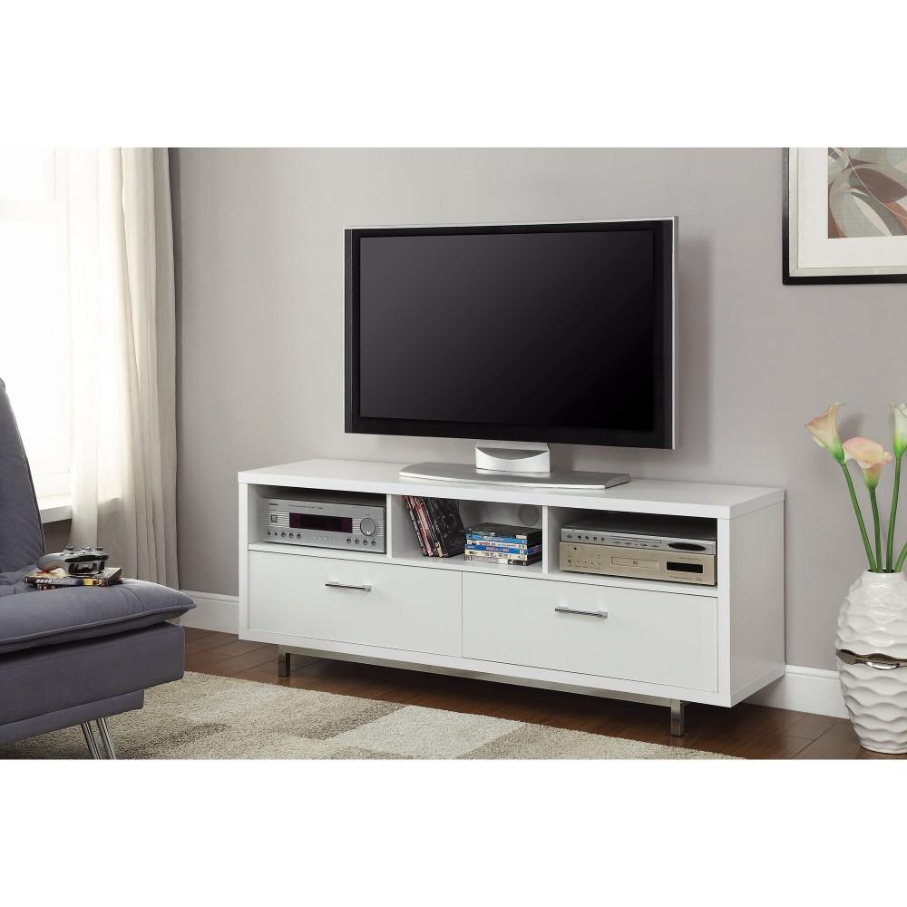 BM156197 Stunning white tv console With chrome legs