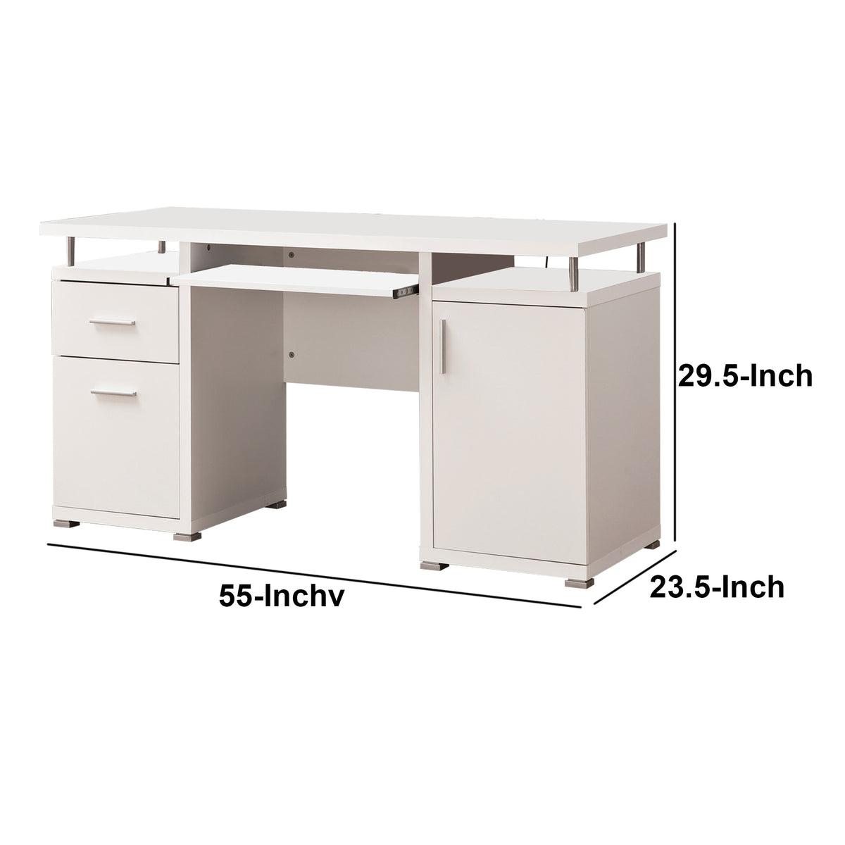 55 Modern White Computer Desk Rectangular Home Office Desk with Pedestal Base