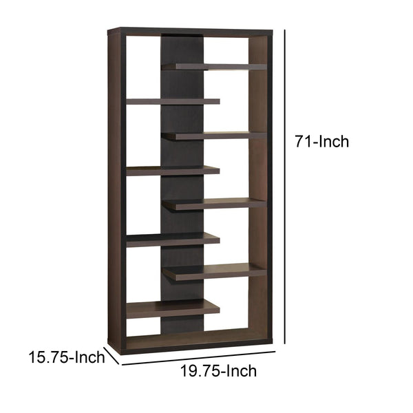 BM156234 Expressive Wooden Bookcase with Center Back Panel, Brown