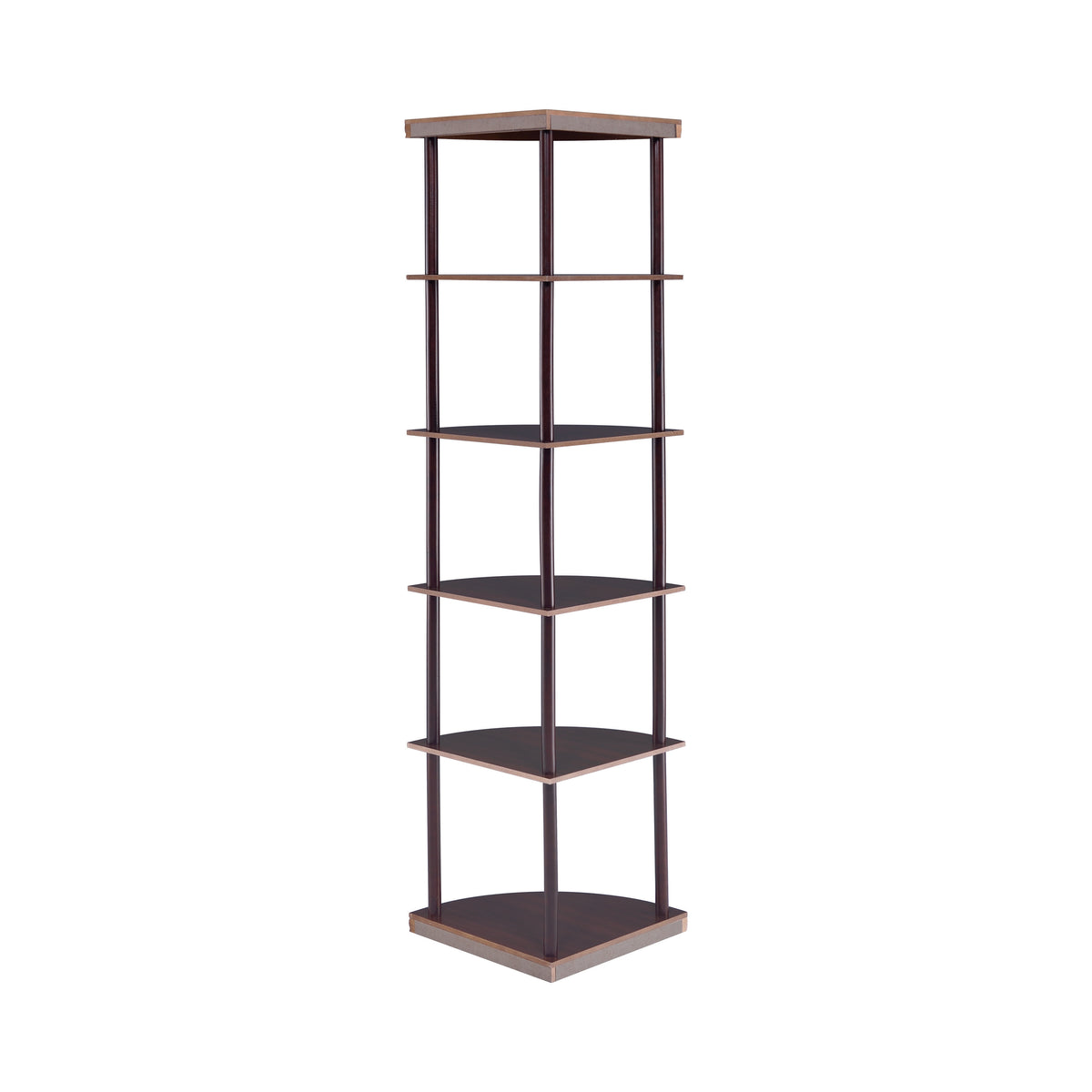 BM156238 Illuminating corner bookcase with five pie-shaped shelves, Brown