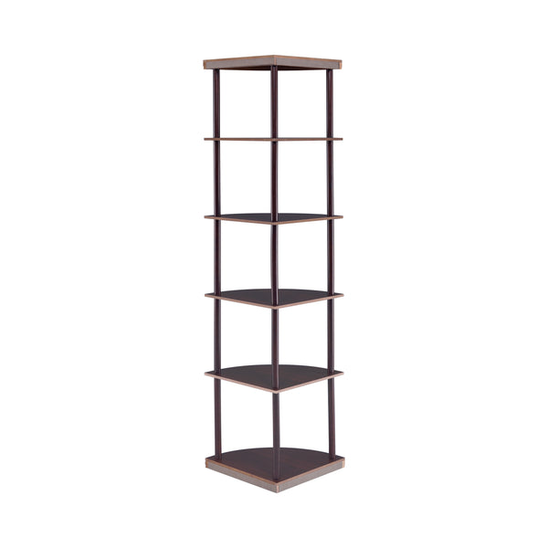 BM156238 Illuminating corner bookcase with five pie-shaped shelves, Brown