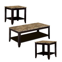 Artistic 3 piece occasional table set with Marble Top, Brown - BM156358