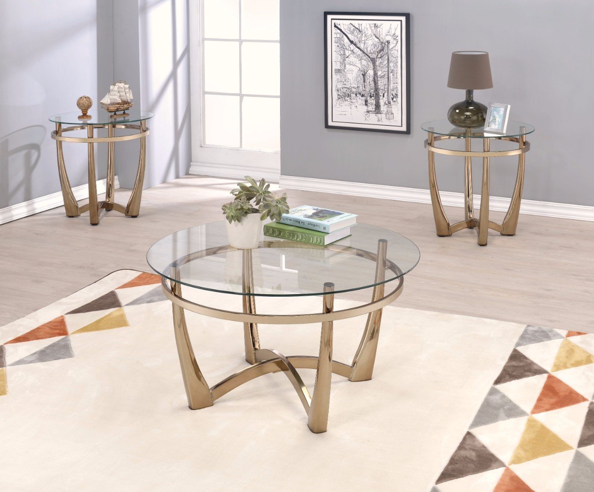 benzara BM156776 Attractive Coffee Table Gold & Clear Glass