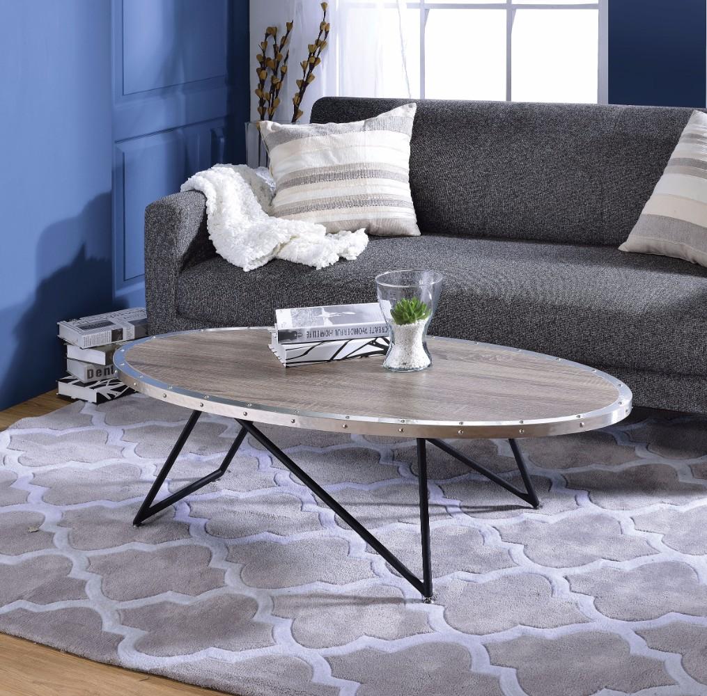 15 Inch Oval Coffee Table with Irregular Metal Base, Gray - BM156781