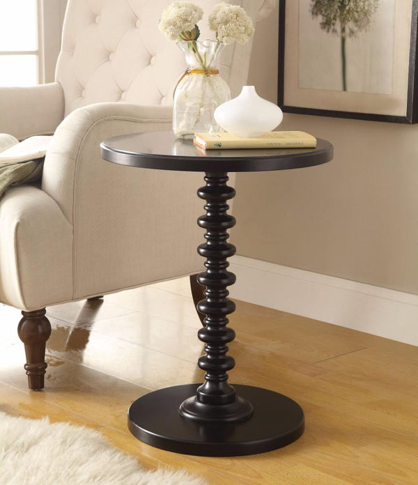 22 Inch Round Wooden Side Table with Turned Base, Black - BM157293