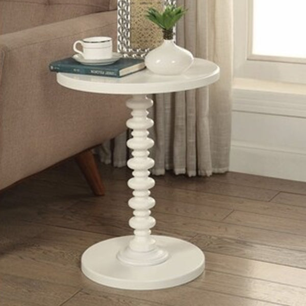 22 Inch Round Wooden Side Table with Turned Base, White - BM157294