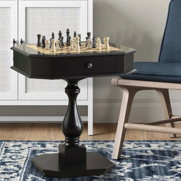 31 Inch Chess Game Table With Clipped Corners, Brown - BM157306