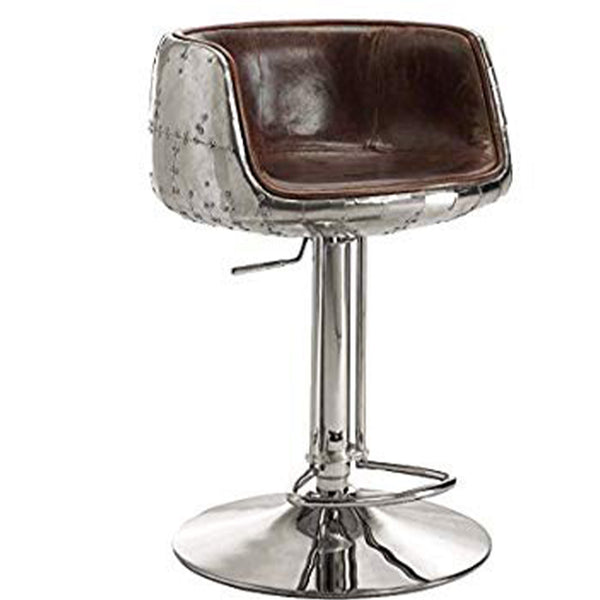 BM157314 Comfy Adjustable Stool with Swivel, Vintage Brown & Silver