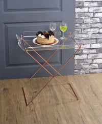 22 Inch Acrylic Tray Table with X Metal Base, Copper - BM157340