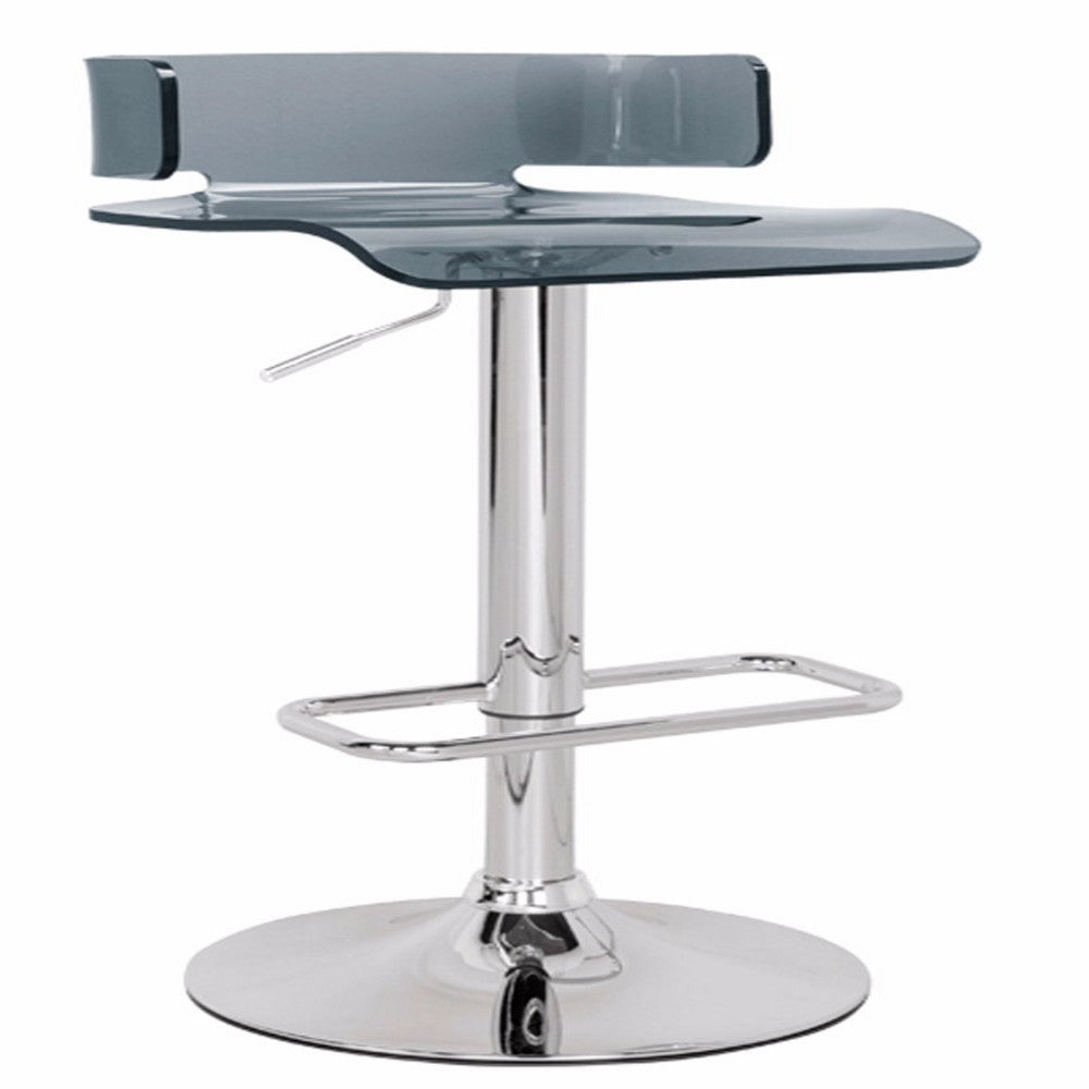 26 Inch Acrylic Adjustable Barstool, Chrome Pedestal Base, Gray - BM157349