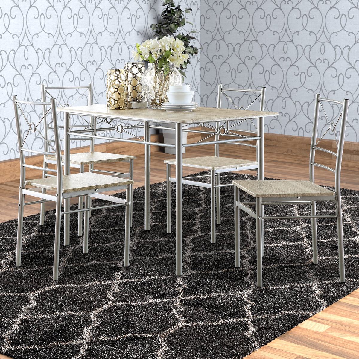 BM158031 Sturdy Dining Table In A set Of Five, Silver