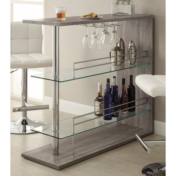 BM158033 Radiant Rectangular Bar Table with 2 Shelves and Wine Holder, Gray