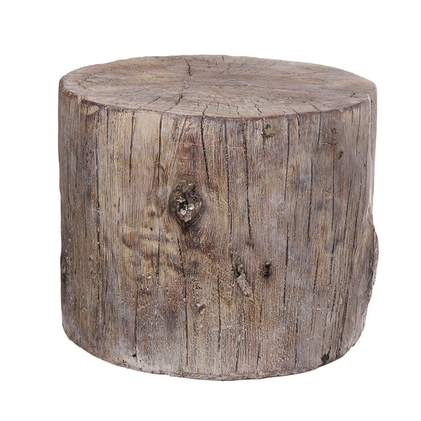 Round Tree Stump Cement Stool, Weathered Brown - BM158297