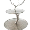 Impressively Designed Iron Branch 2-Tiered Tray, Silver - BM158344