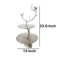 Impressively Designed Iron Branch 2-Tiered Tray, Silver - BM158344