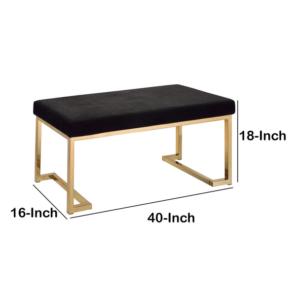 Fabric Bench with Metal Tubular Base, Gold and Black - BM158793