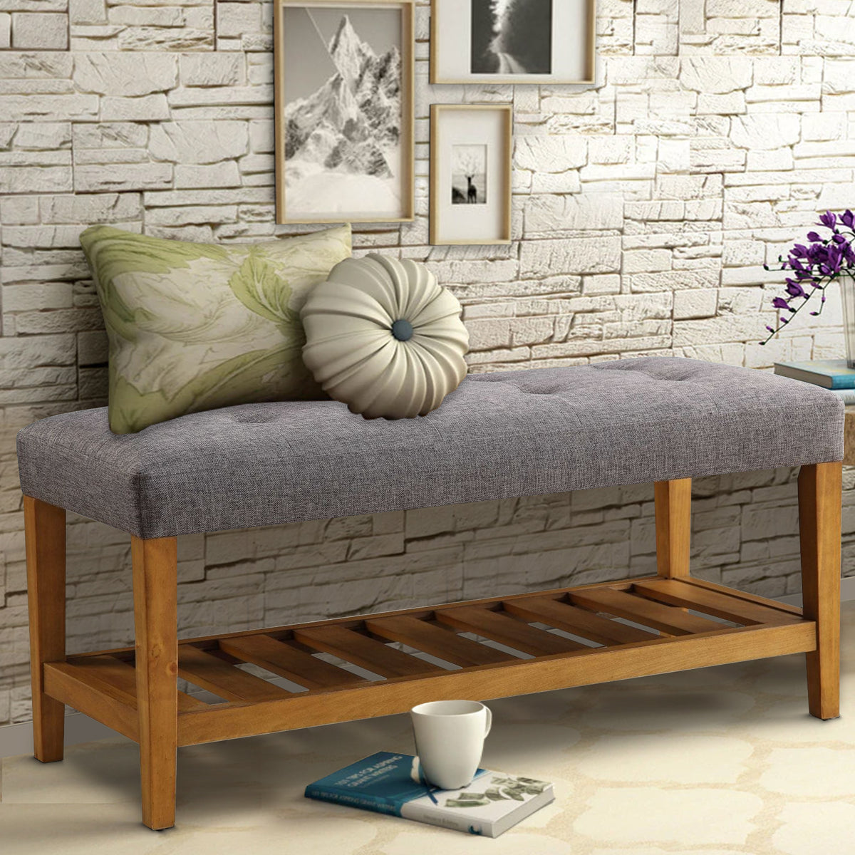 BM158811 Wooden Bench, Gray & Oak