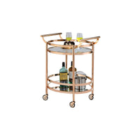 27 Inch Oval Shaped Metal Serving Cart with 2 Shelves, Gold - BM158857