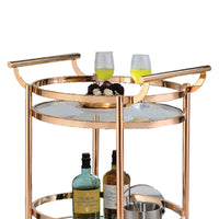 27 Inch Oval Shaped Metal Serving Cart with 2 Shelves, Gold - BM158857