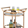 27 Inch Oval Shaped Metal Serving Cart with 2 Shelves, Gold - BM158857
