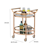 27 Inch Oval Shaped Metal Serving Cart with 2 Shelves, Gold - BM158857