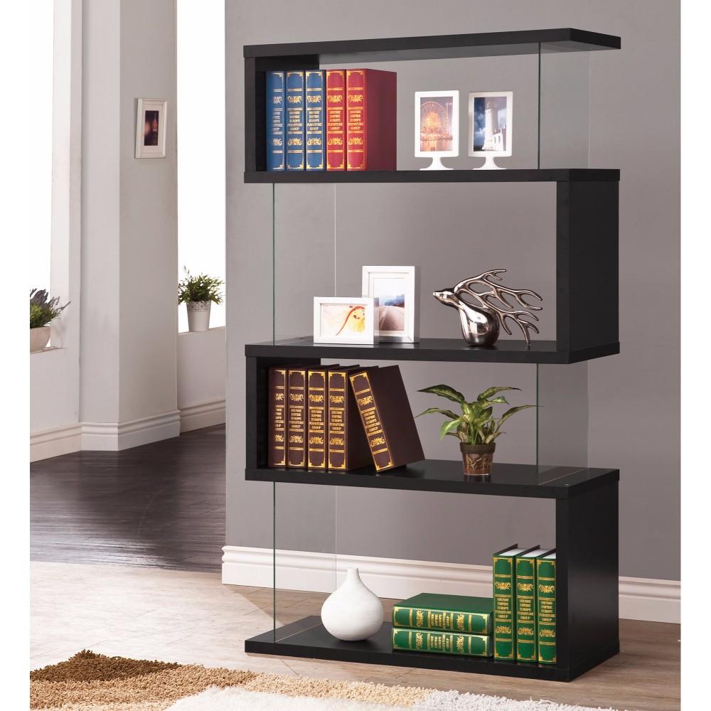 benzara BM159055 Asymmetrical Snaking Wooden Bookcase Black