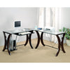 BM159063 Sophisticated 3 Piece Desk Set With Glass Top, Clear And Brown