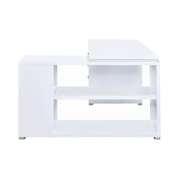 Contemporary L Shaped Office Desk with 3 Drawers and Shelves, White - BM159068