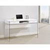 Contemporary Metal Writing Desk with Glass Sides, Clear And White - BM159095