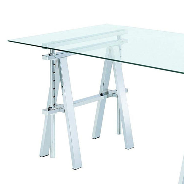 BM159103 Adjustable Writing Desk with Sawhorse Legs, Clear And Silver