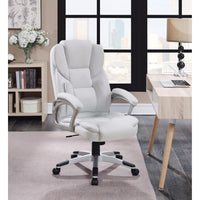 Contemporary Leatherette Executive High Back Chair, White, Silver - BM159125