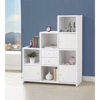 BM159126 Asymmetrical Bookcase with Cube Storage Compartments, White