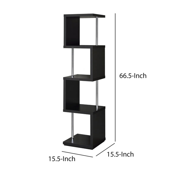 BM159153 Well-made Four Tier Wood And Metal  Bookcase, Black